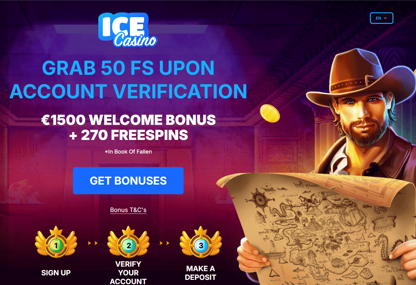 Ice Casino 50 free spins no deposit bonus